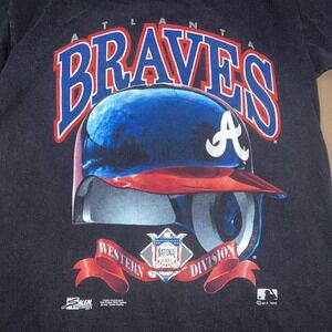 Vintage Atlanta Braves Black T Shirt Size Medium Single Stitch Made In USA 1992